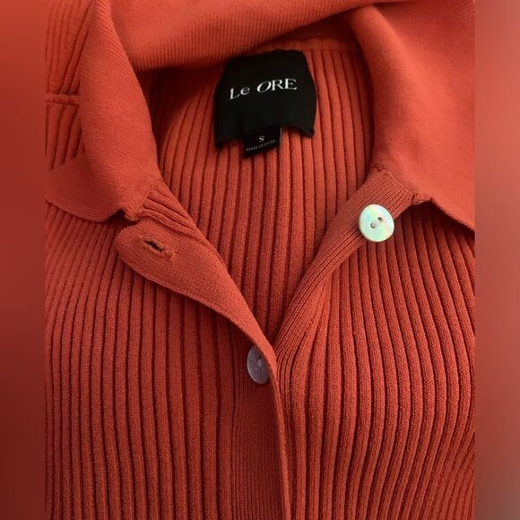 LE ORE BANDIER NEW Orange Ribbed Knit Rimini Button Down Cardigan Sweater Top - Picture 6 of 12